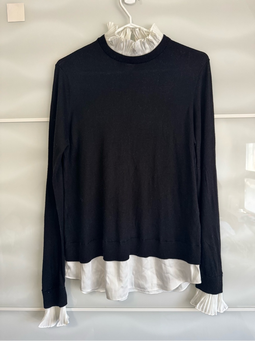 Ted Baker sweater blouse black white collared ruffle Victorian designer XL